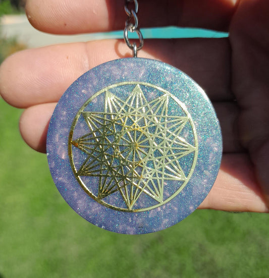 Llavero Orgonita Estrella de 12 Puntas Violeta con Shungita - Protector Energético 5G, Amuleto Espiritual
