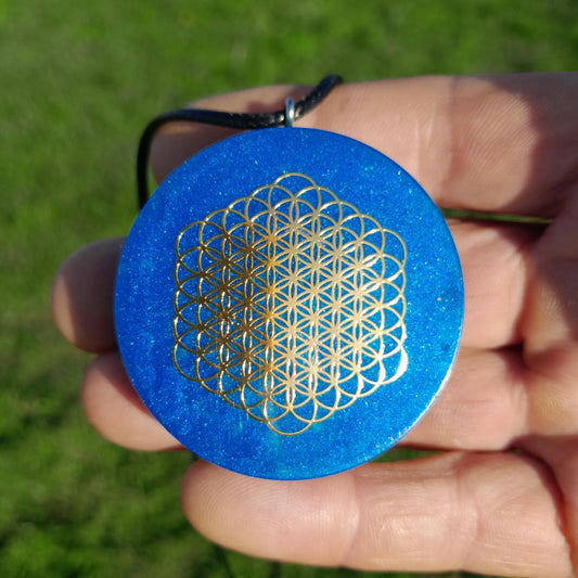 Colgante Orgonita Flor de la Vida Hexagonal Azul Marino con Shungita- Protección 5G, EMF, Energía Orgone, Hecho a Mano