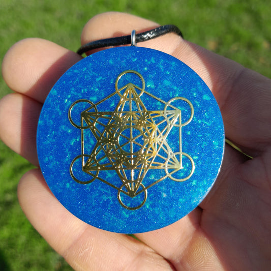Colgante Orgonita Arcángel Metatron Azul con Shungita- Protección 5G, EMF, Energía Orgone, Hecho a Mano