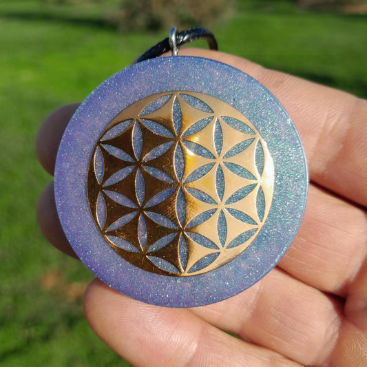 Colgante Orgonita Flor de la Vida Violeta con Shungita| Protección 5G, EMF, Energía Orgone, Hecho a Mano
