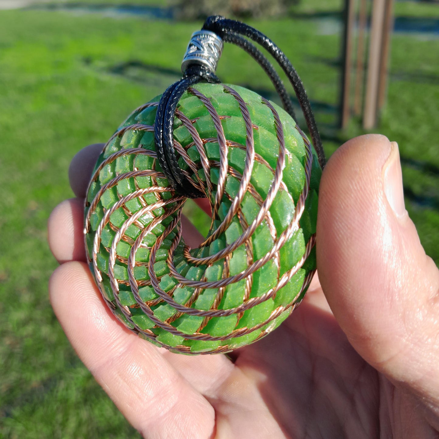 Bobina Torus Rodin con Aventurina Verde- 62mm- Generador de Ondas de Vórtice- Energía Toroidal | Joyería Energética Hecha a Mano