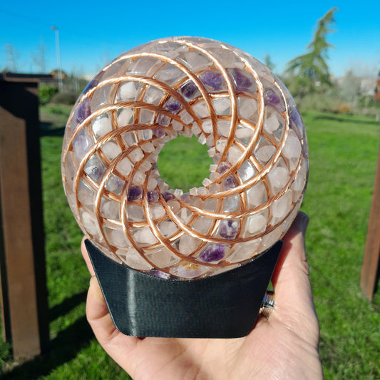 Handmade Rodin Torus Coil Kit – Copper, Amethyst & Rose Quartz, 140mm