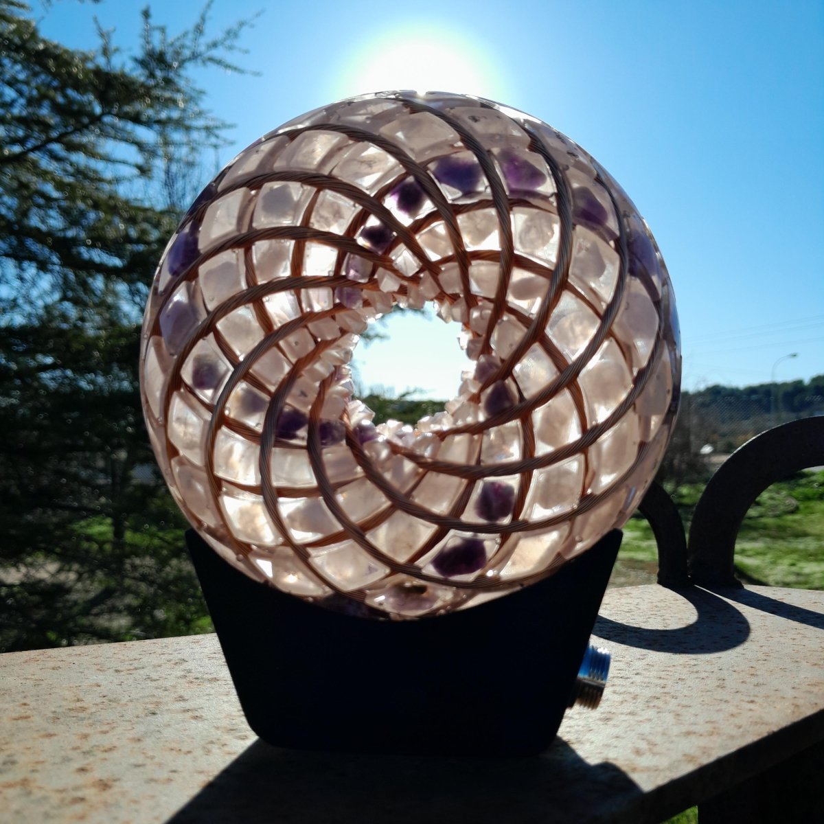 Kit Profesional Bobina Rodin 140 mm con Chips de Amatista y Cuarzo Rosa - Dispositivo PEMF de Ondas de Vórtice - Mundo Orgon LTD