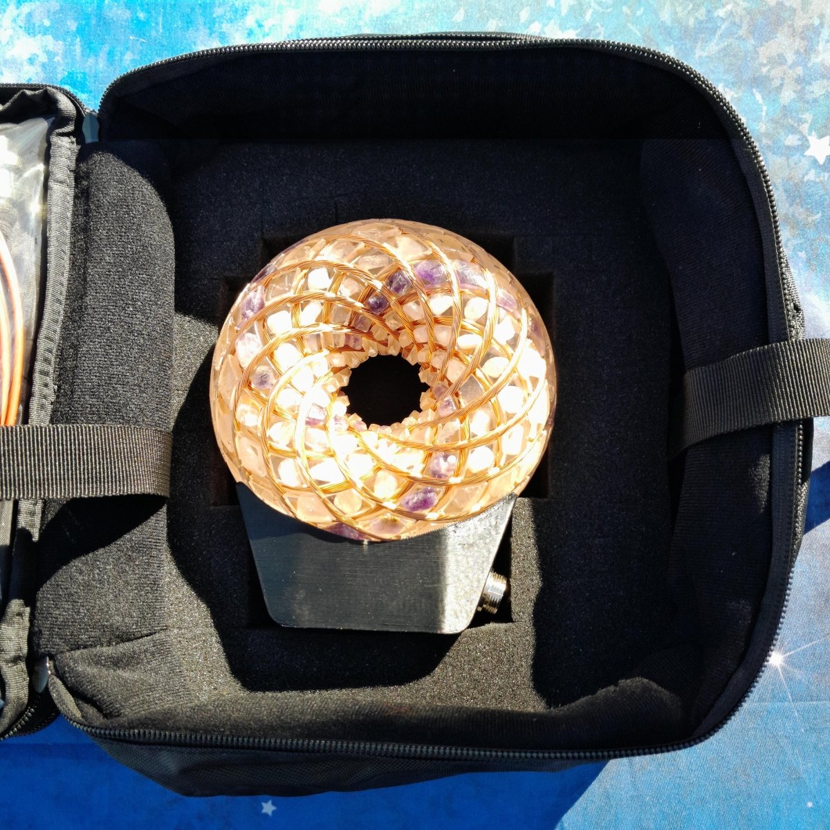 Kit Profesional Bobina Rodin 140 mm con Chips de Amatista y Cuarzo Rosa - Dispositivo PEMF de Ondas de Vórtice - Mundo Orgon LTD