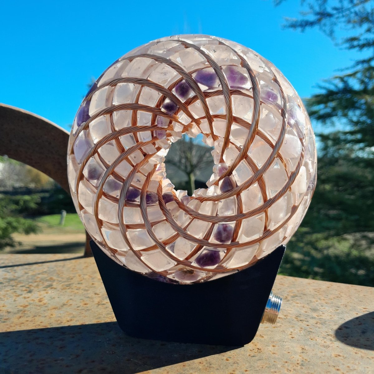 Kit Profesional Bobina Rodin 140 mm con Chips de Amatista y Cuarzo Rosa - Dispositivo PEMF de Ondas de Vórtice - Mundo Orgon LTD