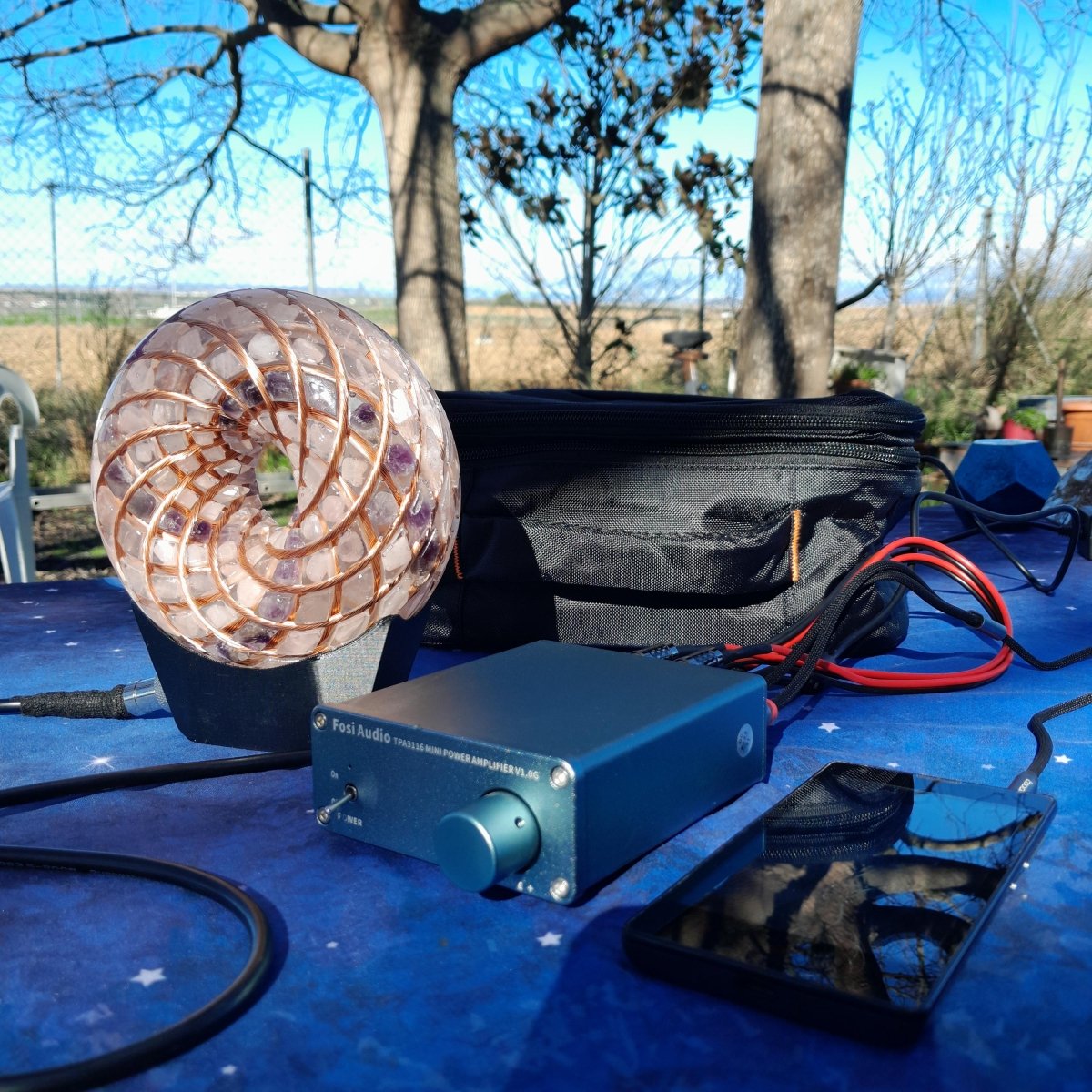 Kit Profesional Bobina Rodin 140 mm con Chips de Amatista y Cuarzo Rosa - Dispositivo PEMF de Ondas de Vórtice - Mundo Orgon LTD