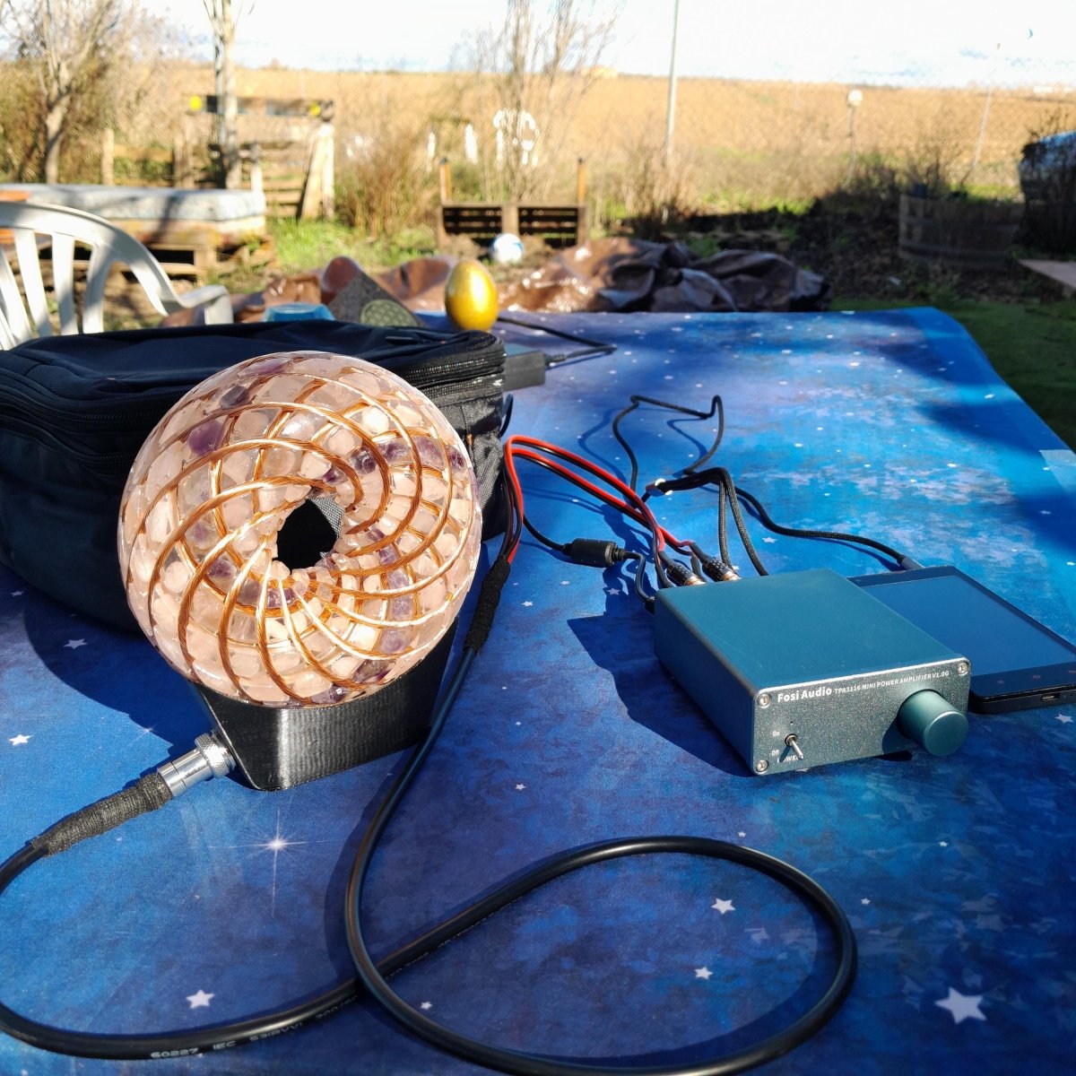 Kit Profesional Bobina Rodin 140 mm con Chips de Amatista y Cuarzo Rosa - Dispositivo PEMF de Ondas de Vórtice - Mundo Orgon LTD