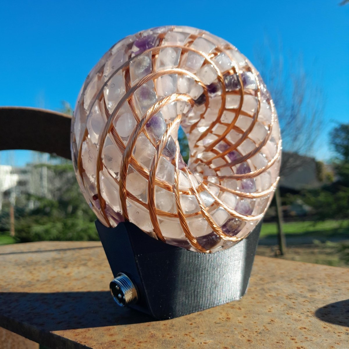 Kit Profesional Bobina Rodin 140 mm con Chips de Amatista y Cuarzo Rosa - Dispositivo PEMF de Ondas de Vórtice - Mundo Orgon LTD