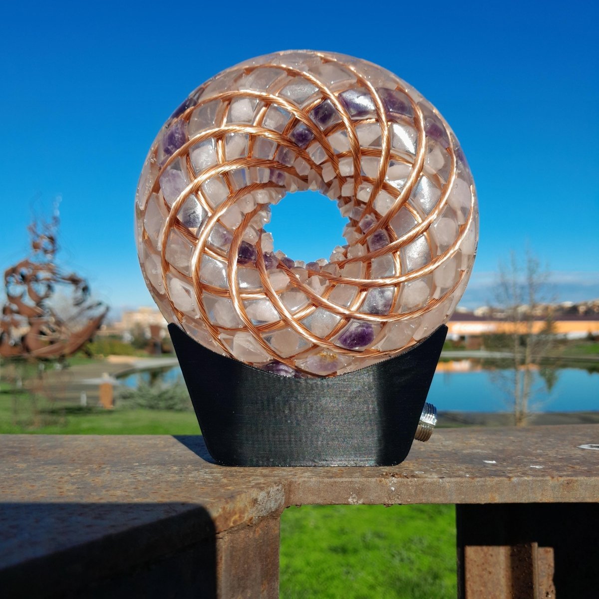 Kit Profesional Bobina Rodin 140 mm con Chips de Amatista y Cuarzo Rosa - Dispositivo PEMF de Ondas de Vórtice - Mundo Orgon LTD