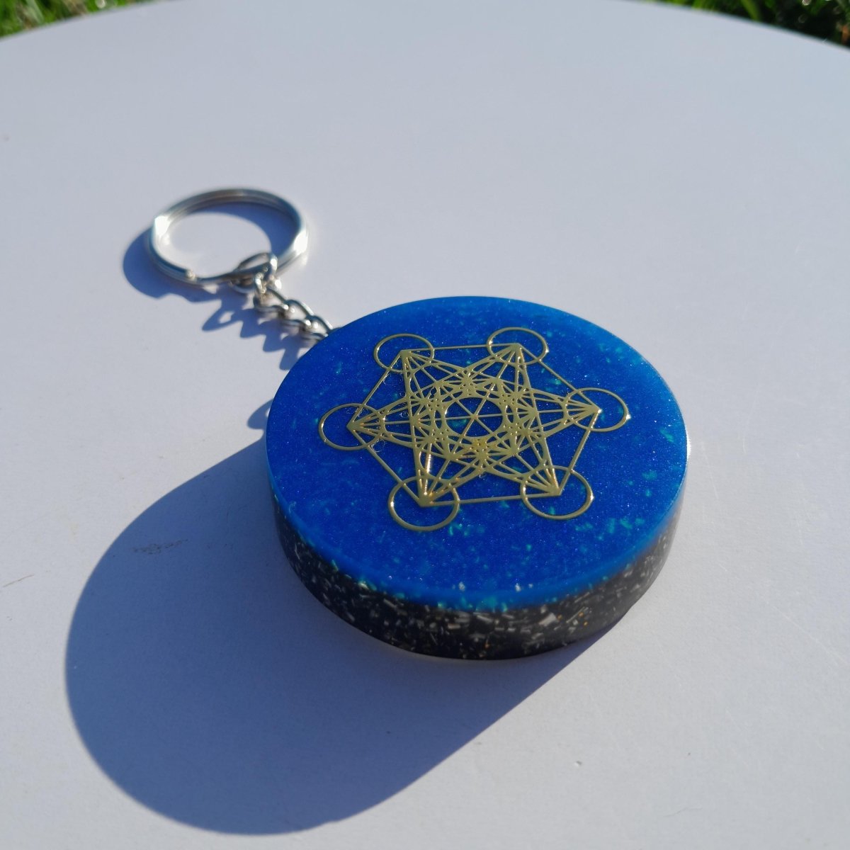 Llavero Orgonita Árcangel Metatron Azul Cielo con Shunguita - Mundo Orgon