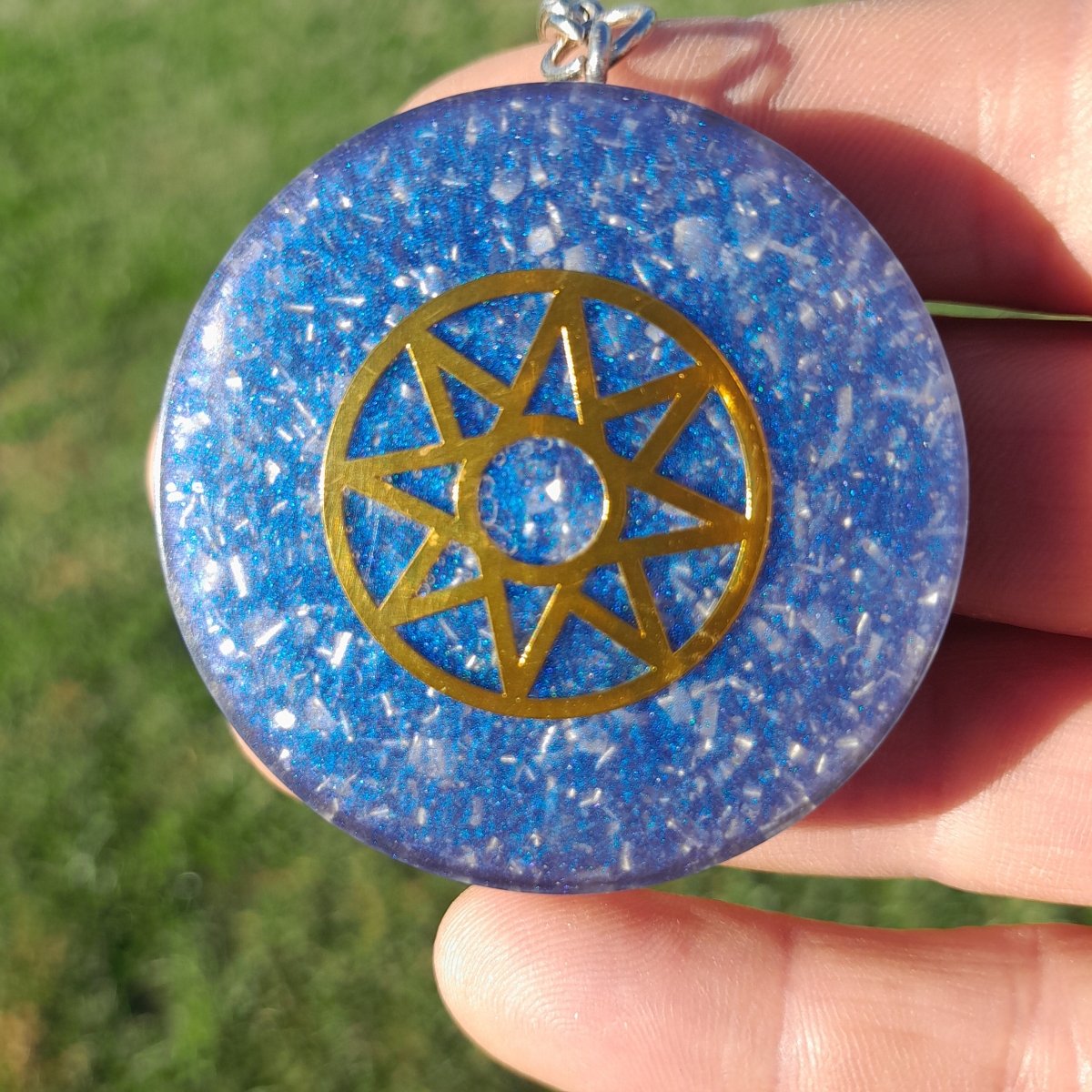 Llavero Orgonita Estrella de 8 Puntas Azul con Shungita - Mundo Orgon LTD