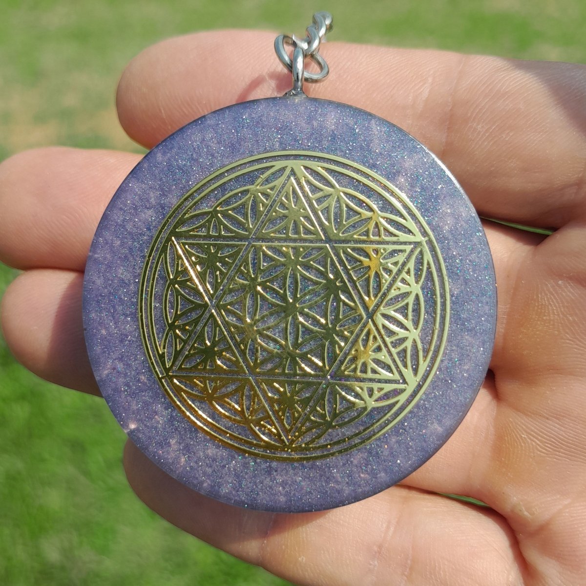 Llavero Orgonita Flor de la Vida y Estrella de 6 Puntas Violeta con Shungita - Mundo Orgon LTD