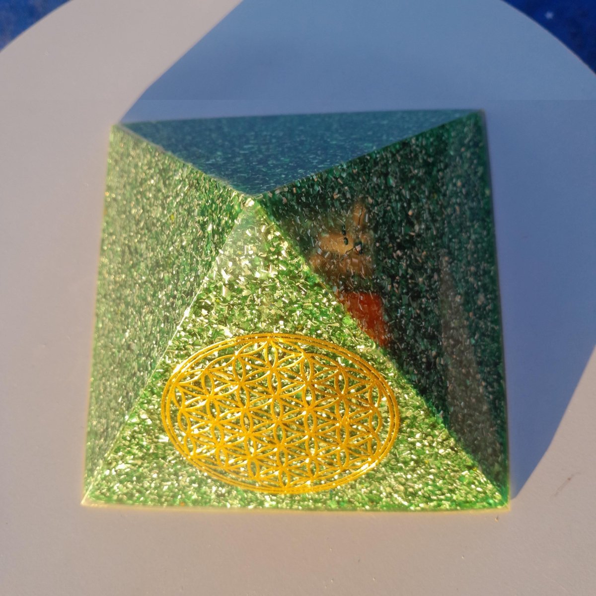 Pirámide Orgonita Flor de la Vida Verde 140 mm - Mundo Orgon