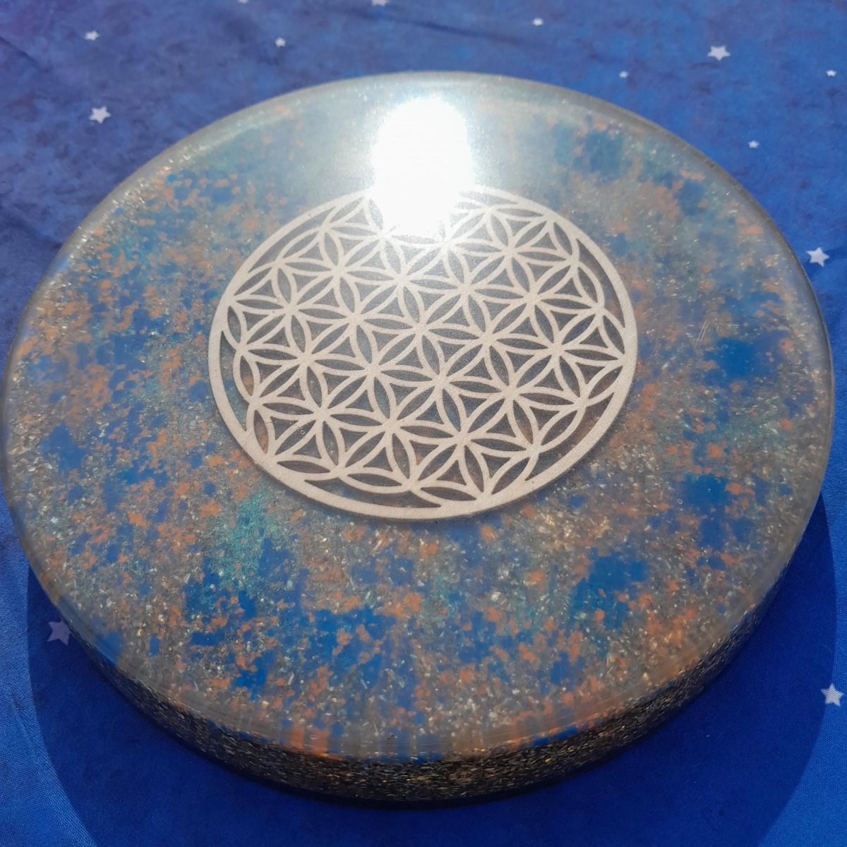 Plato de Carga de Orgón Flor de la vida - 190mm - Generador de Energía para Alimentos y Bebidas - Mundo Orgon