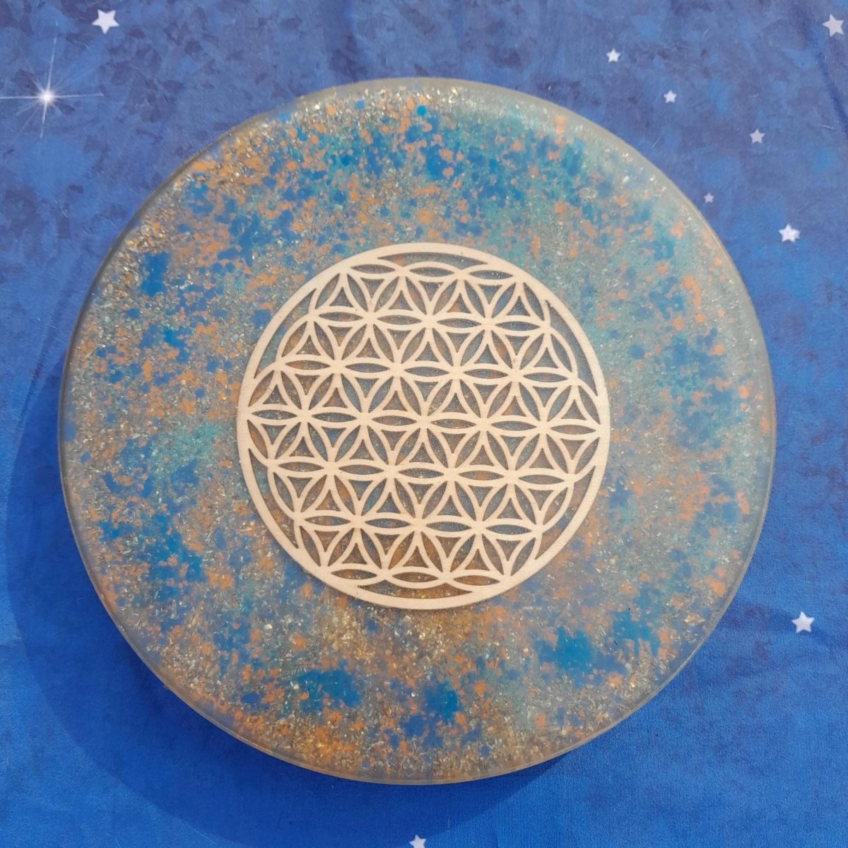 Plato de Carga de Orgón Flor de la vida - 190mm - Generador de Energía para Alimentos y Bebidas - Mundo Orgon