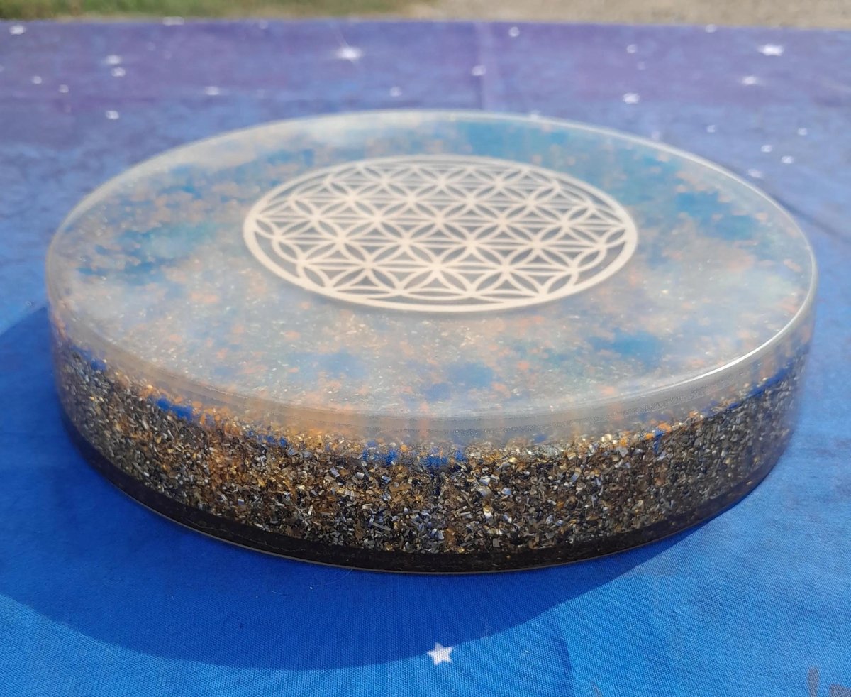 Plato de Carga de Orgón Flor de la vida - 190mm - Generador de Energía para Alimentos y Bebidas - Mundo Orgon