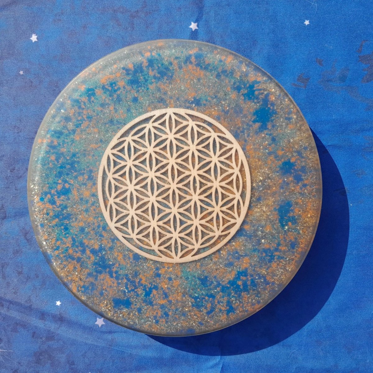 Plato de Carga de Orgón Flor de la vida - 190mm - Generador de Energía para Alimentos y Bebidas - Mundo Orgon