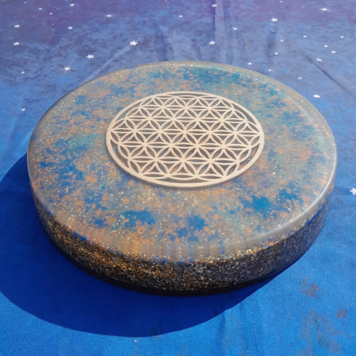 Plato de Carga de Orgón Flor de la vida - 190mm - Generador de Energía para Alimentos y Bebidas - Mundo Orgon