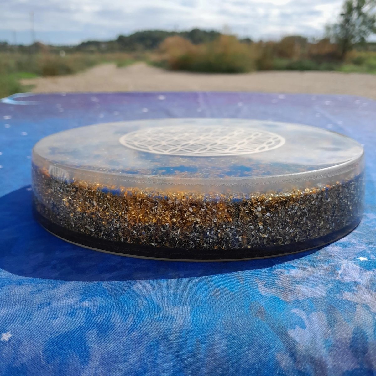 Plato de Carga de Orgón Flor de la vida - 190mm - Generador de Energía para Alimentos y Bebidas - Mundo Orgon