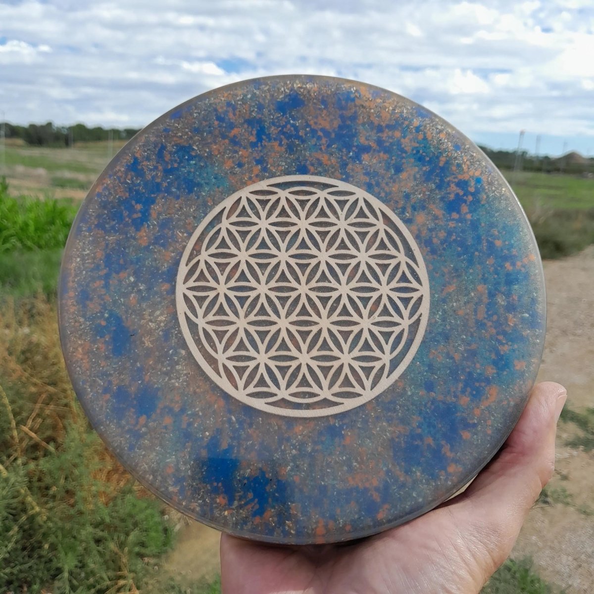 Plato de Carga de Orgón Flor de la vida - 190mm - Generador de Energía para Alimentos y Bebidas - Mundo Orgon