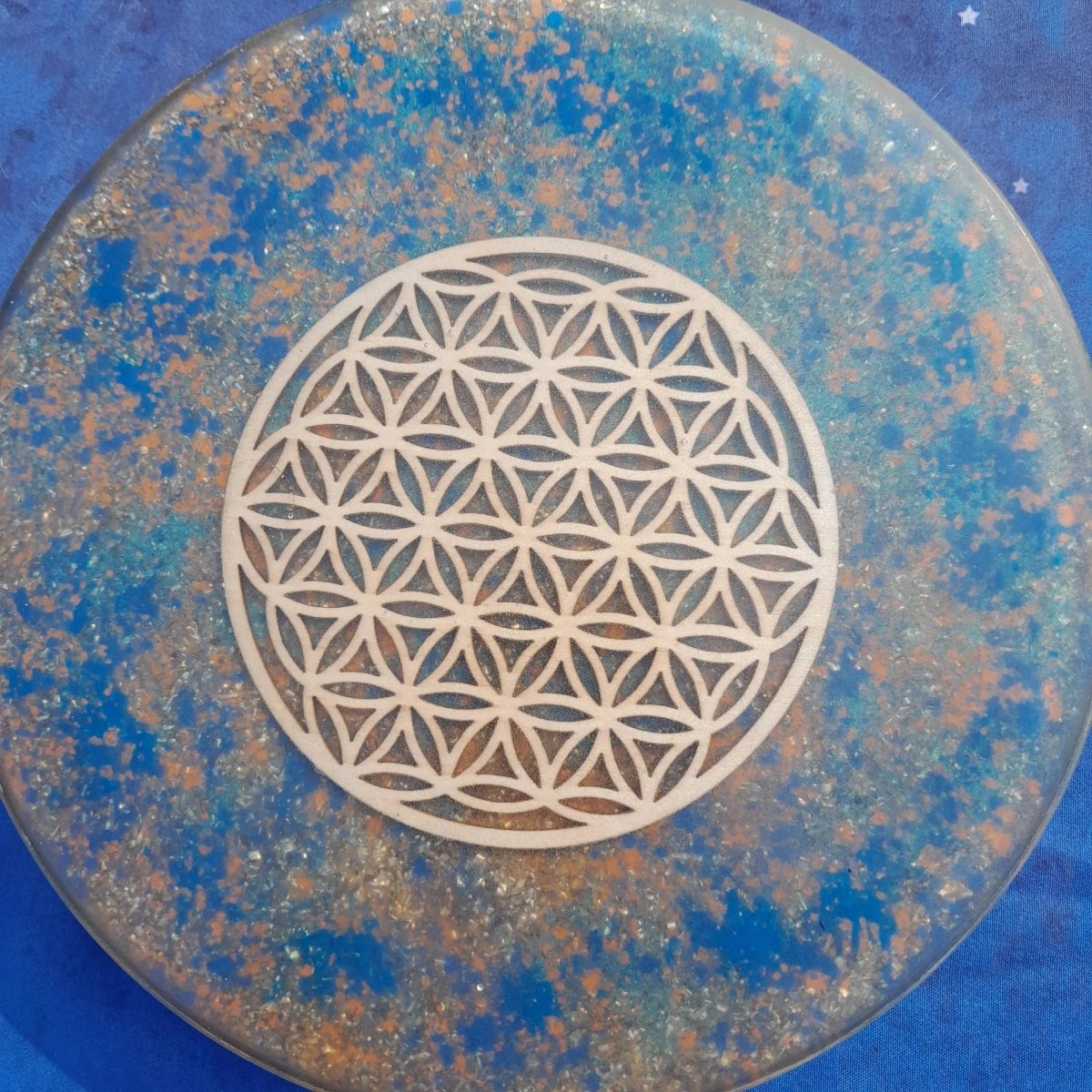 Plato de Carga de Orgón Flor de la vida - 190mm - Generador de Energía para Alimentos y Bebidas - Mundo Orgon