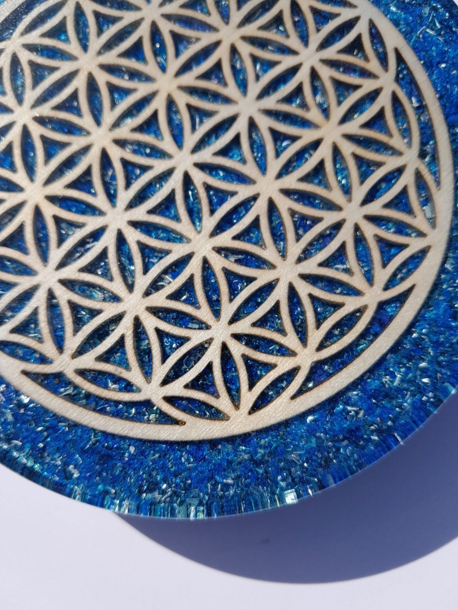 Plato de Carga de Orgón Flor de la Vida Azul - Mundo Orgon