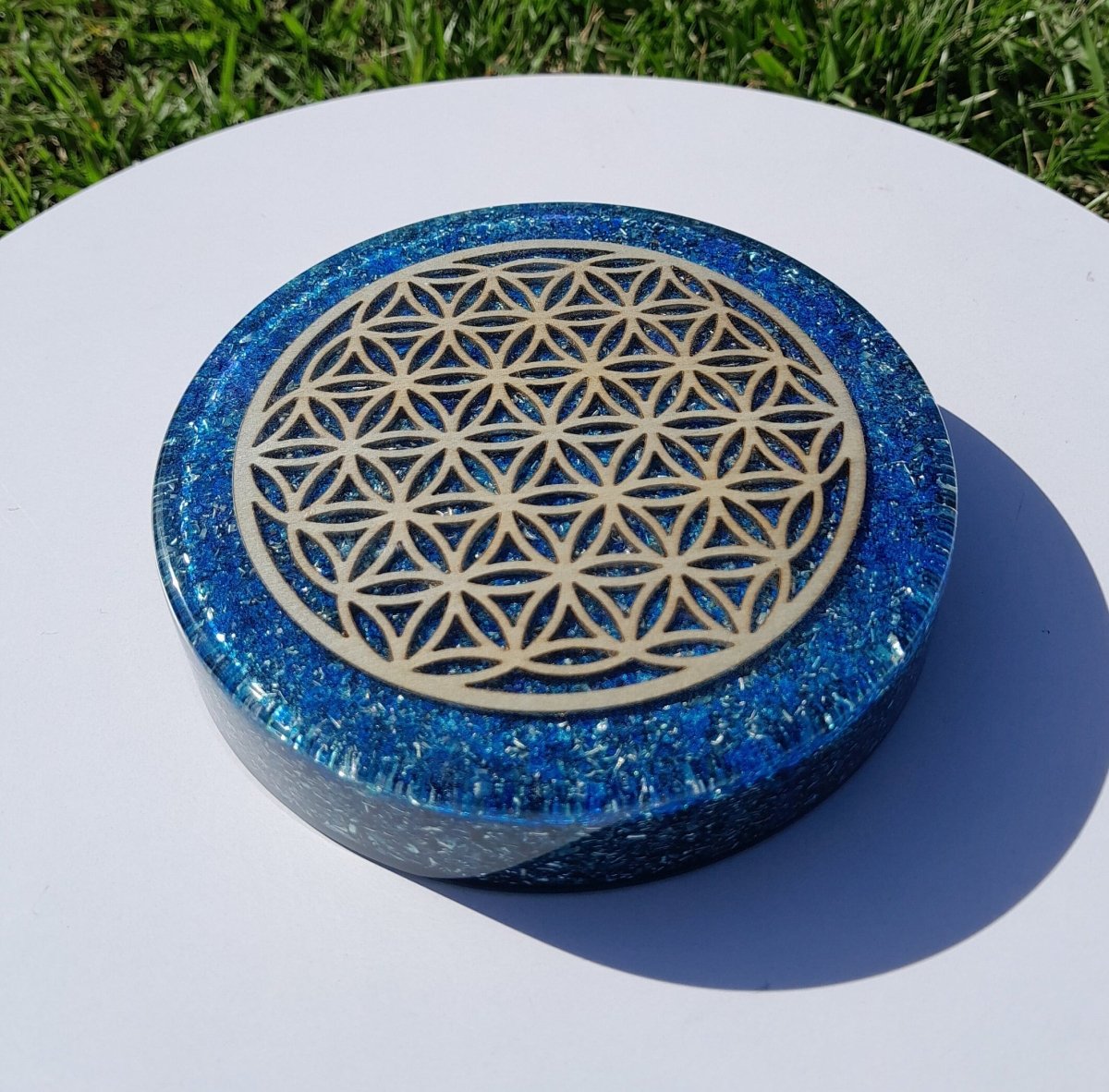 Plato de Carga de Orgón Flor de la Vida Azul - Mundo Orgon