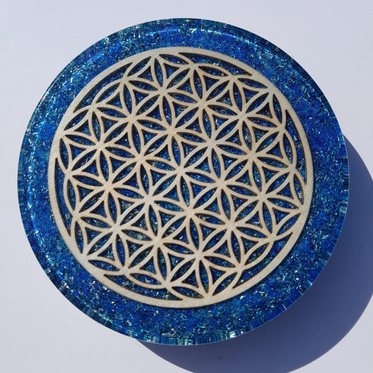 Plato de Carga de Orgón Flor de la Vida Azul - Mundo Orgon