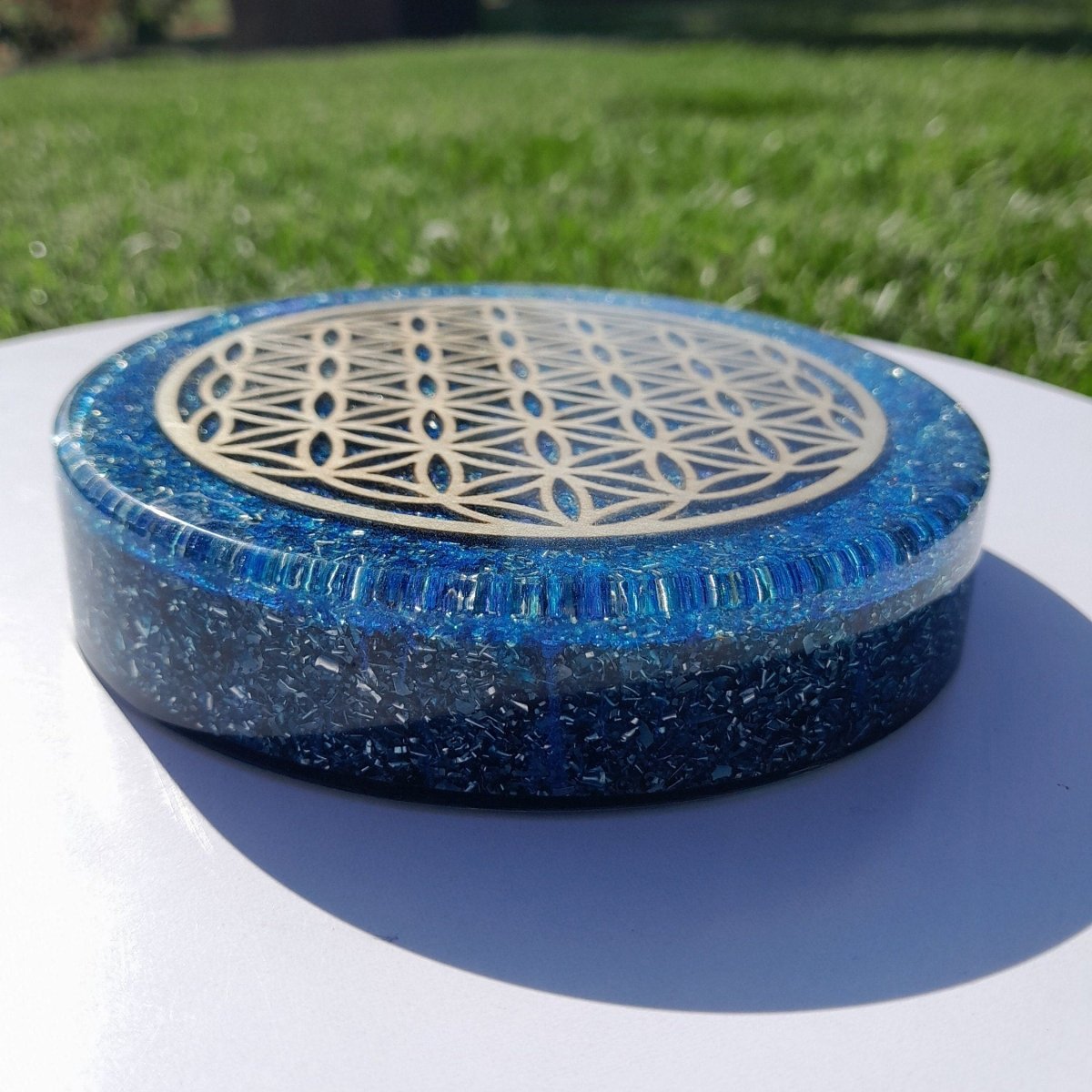 Plato de Carga de Orgón Flor de la Vida Azul - Mundo Orgon