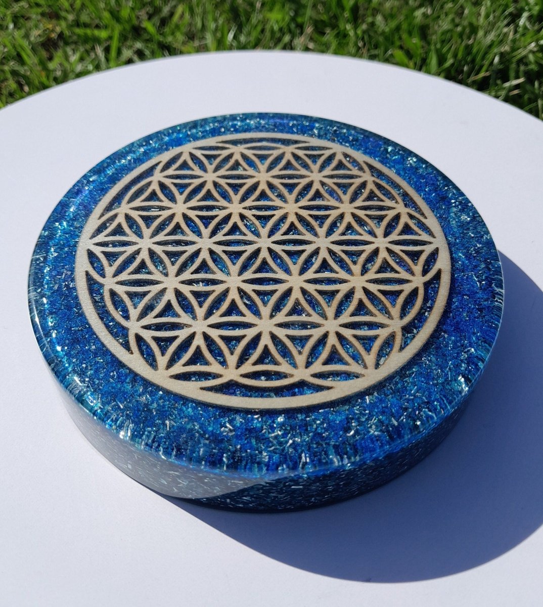 Plato de Carga de Orgón Flor de la Vida Azul - Mundo Orgon