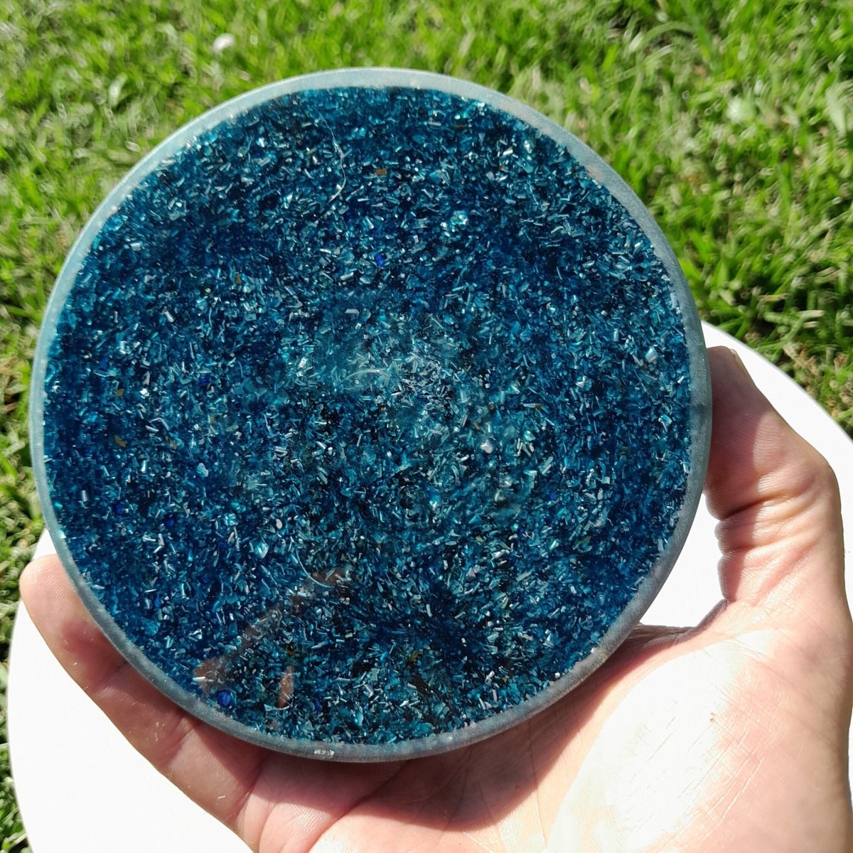 Plato de Carga de Orgón Flor de la Vida Azul - Mundo Orgon