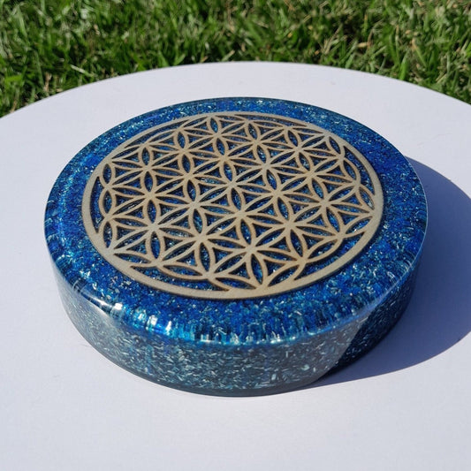 Plato de Carga de Orgón Flor de la Vida Azul - Mundo Orgon
