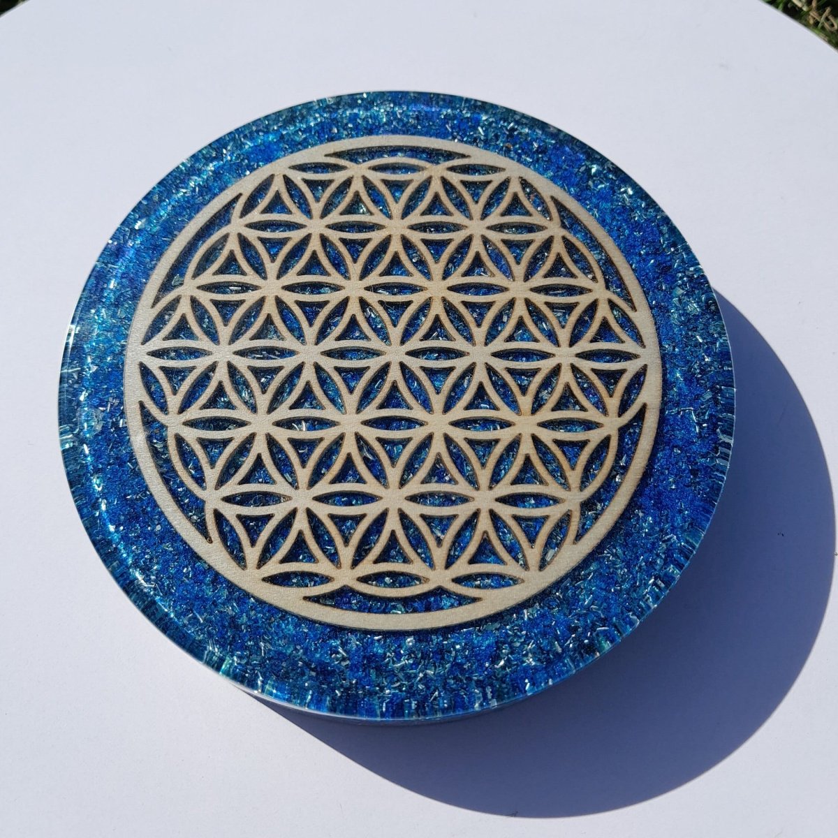 Plato de Carga de Orgón Flor de la Vida Azul - Mundo Orgon