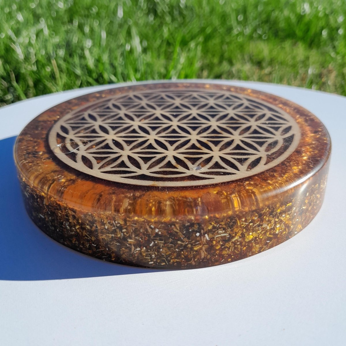 Plato de Carga de Orgón Flor de la Vida Marrón - Generador de Energía - Mundo Orgon