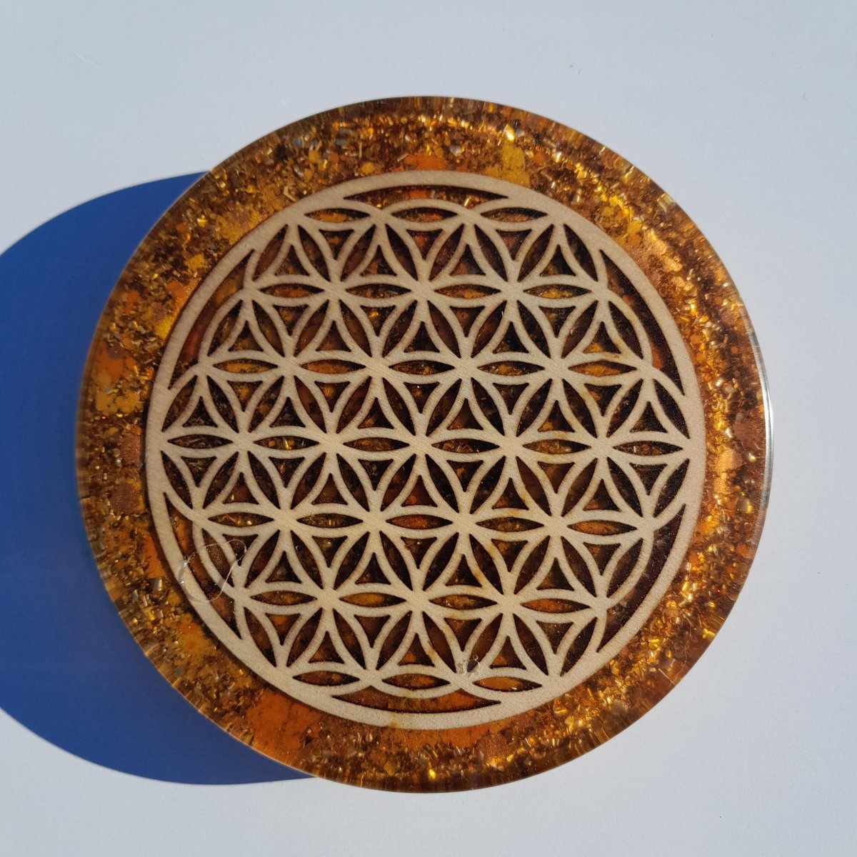 Plato de Carga de Orgón Flor de la Vida Marrón - Generador de Energía - Mundo Orgon