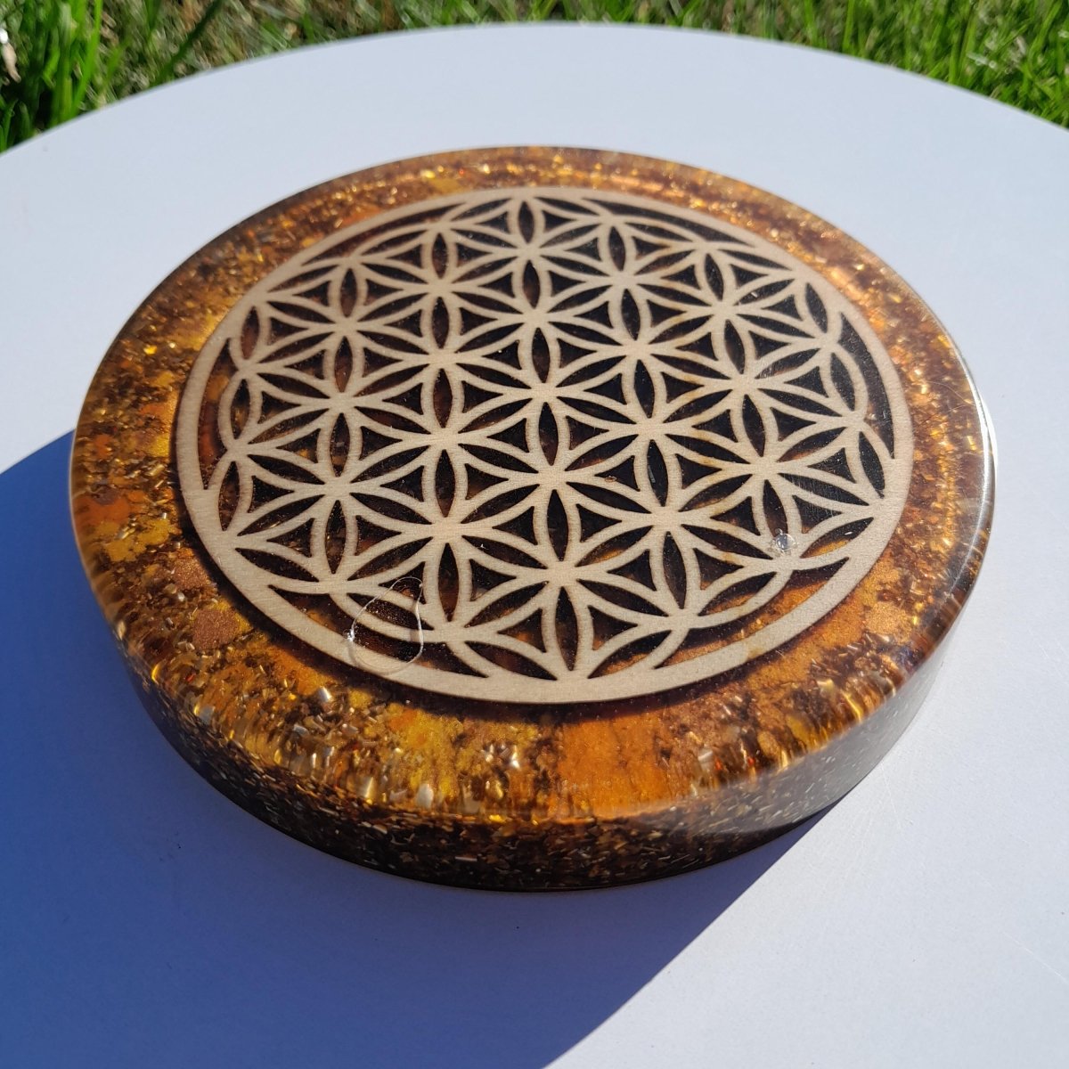 Plato de Carga de Orgón Flor de la Vida Marrón - Generador de Energía - Mundo Orgon