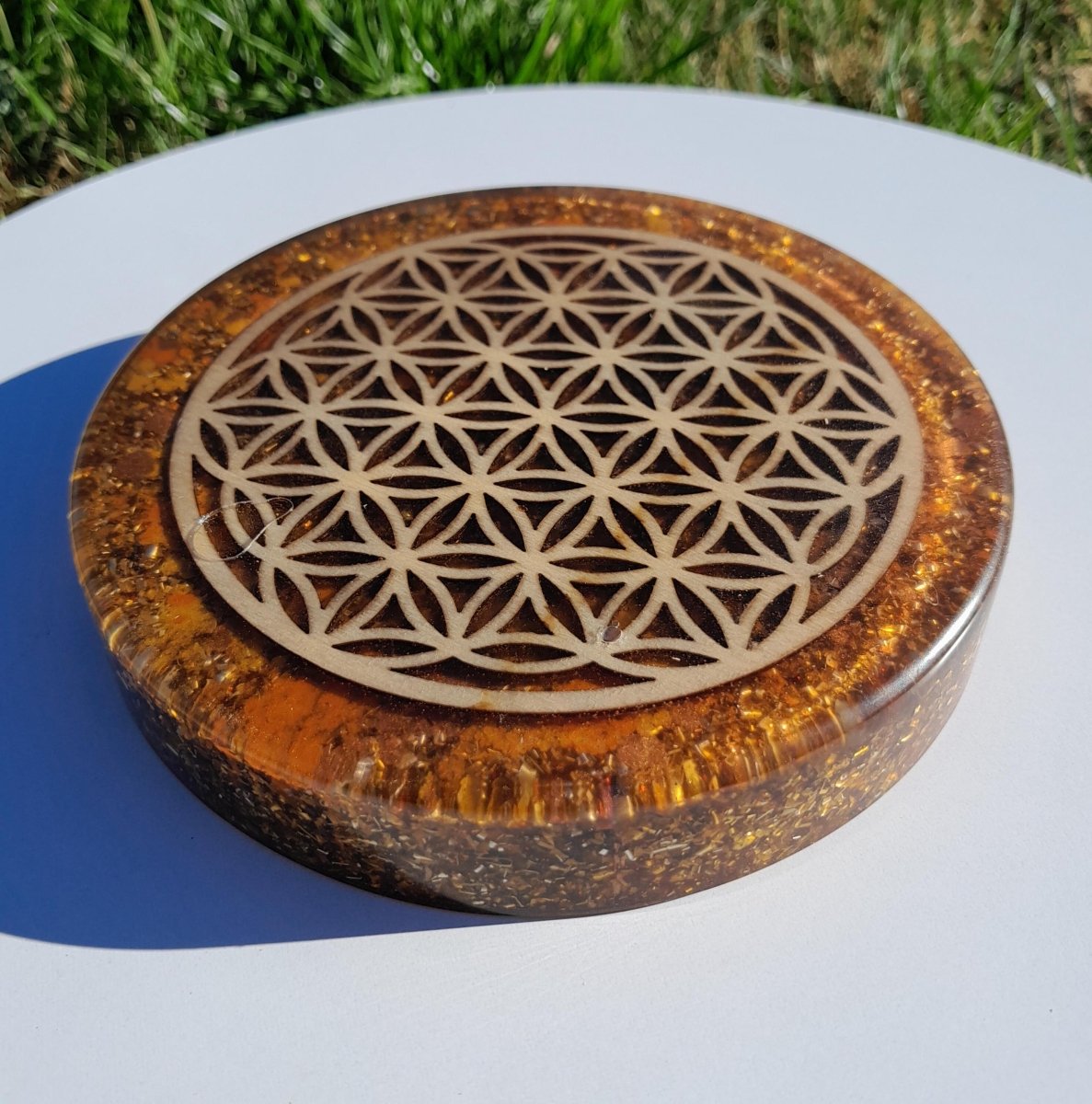 Plato de Carga de Orgón Flor de la Vida Marrón - Generador de Energía - Mundo Orgon