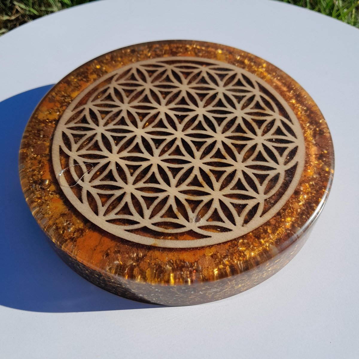 Plato de Carga de Orgón Flor de la Vida Marrón - Generador de Energía - Mundo Orgon