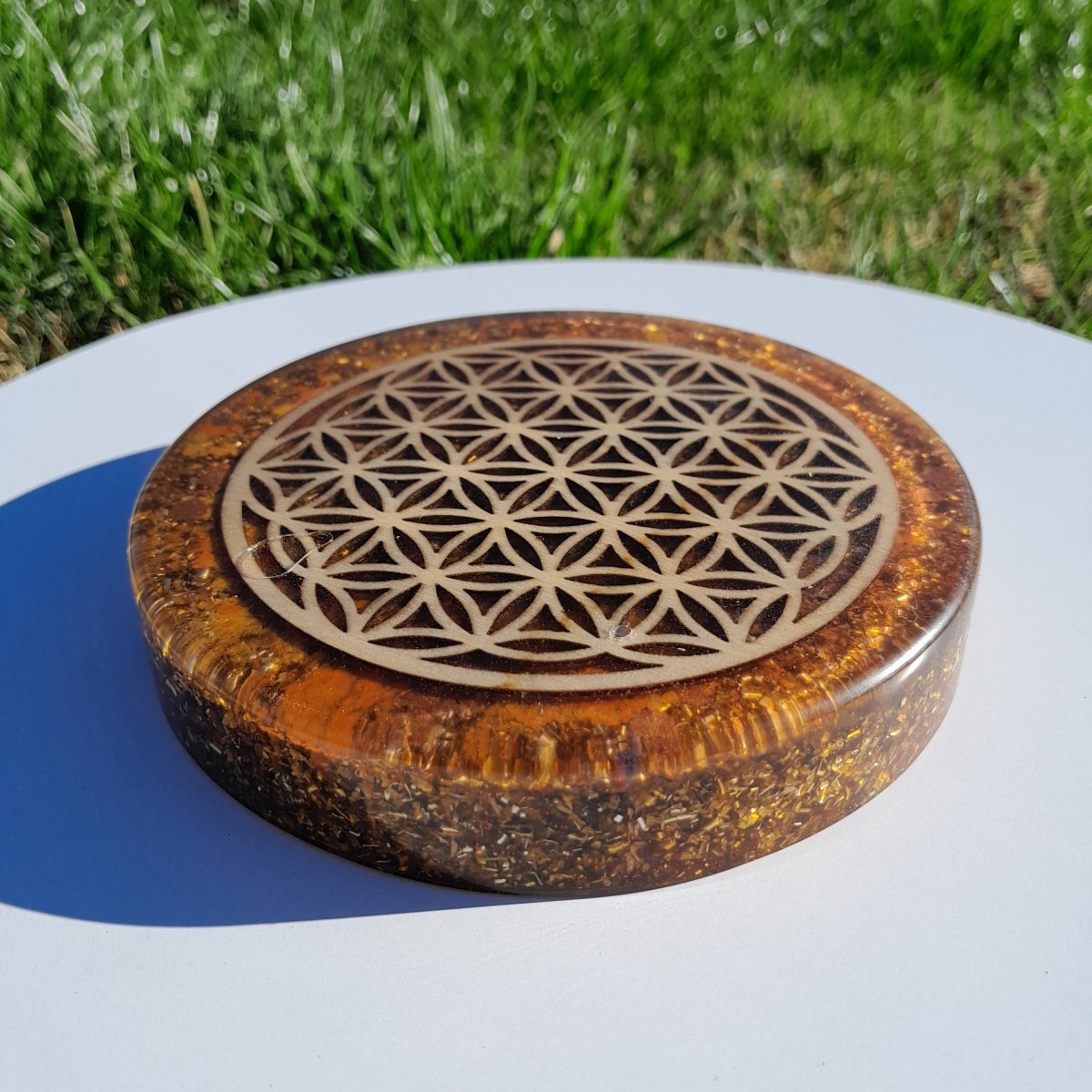 Plato de Carga de Orgón Flor de la Vida Marrón - Generador de Energía - Mundo Orgon