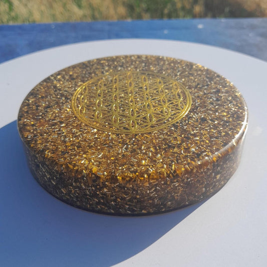 Plato de Carga Orgónica Flor de la Vida Marrón - Mundo Orgon