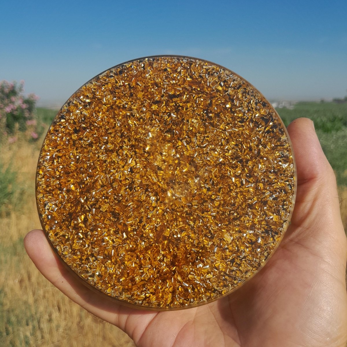 Plato de Carga Orgónica Flor de la Vida Marrón - Mundo Orgon