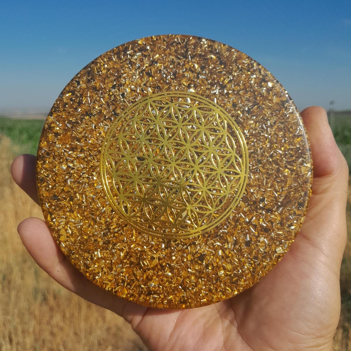 Plato de Carga Orgónica Flor de la Vida Marrón - Mundo Orgon