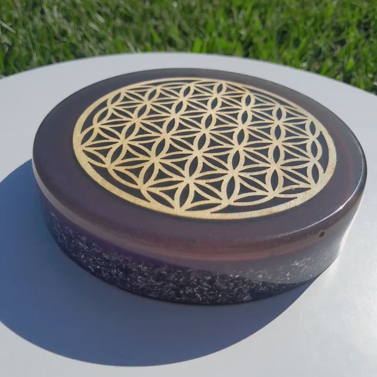 Placa de Carga de Orgón Flor de la Vida Violeta- Generador Energía para Alimentos y Bebidas- Orgone Generator