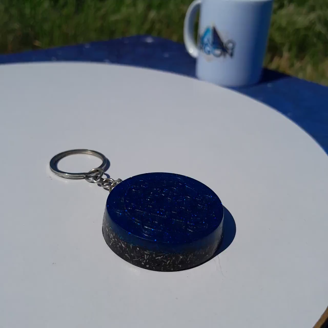 Llavero Orgonita Cubo de Metatron Azul- Protector 5G- Orgone Keychain
