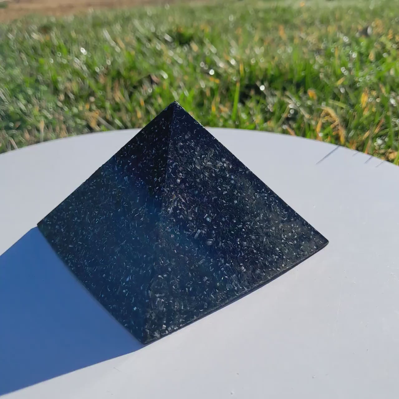 Handmade Orgonite Pyramid with Shungit – Sacred Geometry Energy Harmoniser (3.5" Base)