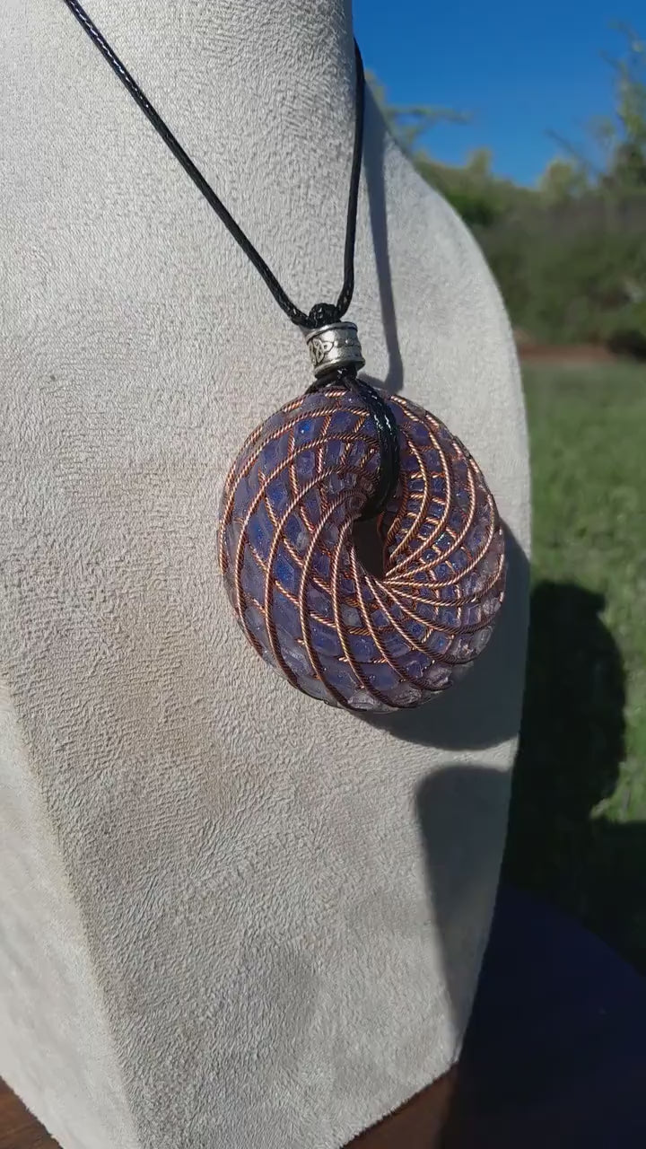 Bobina Rodin Chips de Amatista- 62mm- Generador de Ondas de Vórtice- Energía Toroidal | Protección EMF | Joyería Energética Hecha a Mano