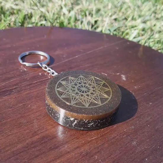Llavero Orgonita Marrón  Estrella de 12 Puntas con Shunguita - Protector Energético 5G, Amuleto Espiritual