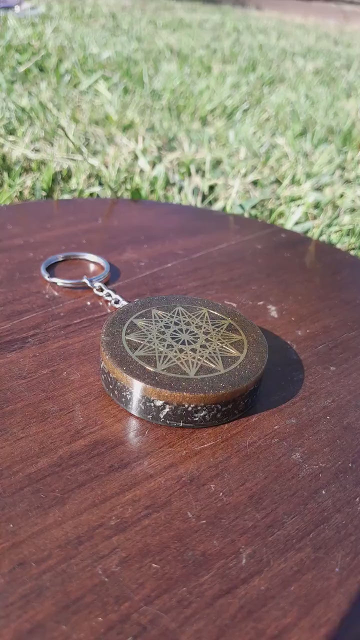 Llavero Orgonita Marrón  Estrella de 12 Puntas con Shunguita - Protector Energético 5G, Amuleto Espiritual