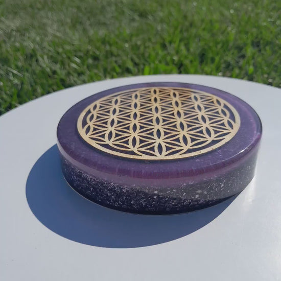 Placa de Carga de Orgón Flor de la Vida Violeta- Generador Energía para Alimentos y Bebidas- Orgone Generator