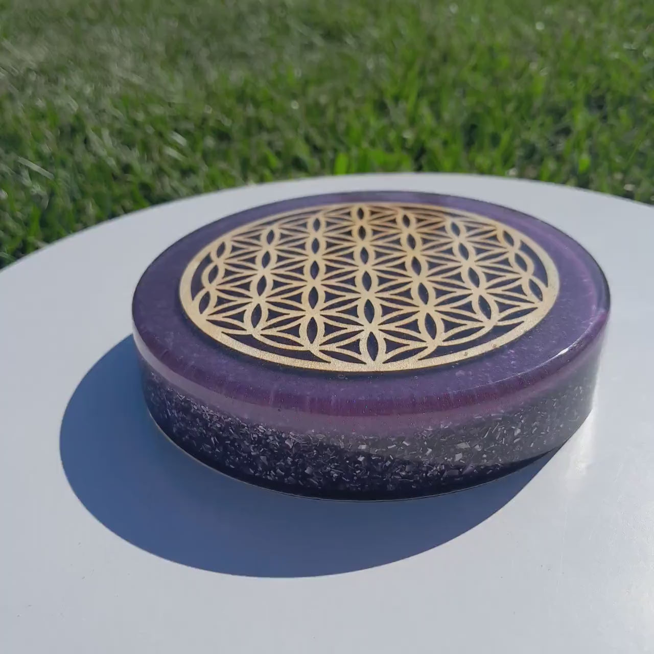 Placa de Carga de Orgón Flor de la Vida Violeta- Generador Energía para Alimentos y Bebidas- Orgone Generator